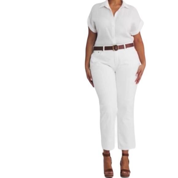 Lauren Ralph Lauren Eyelet Embroidery Relaxed Ankle Jeans White Wash Size 16/16W - Picture 2 of 9